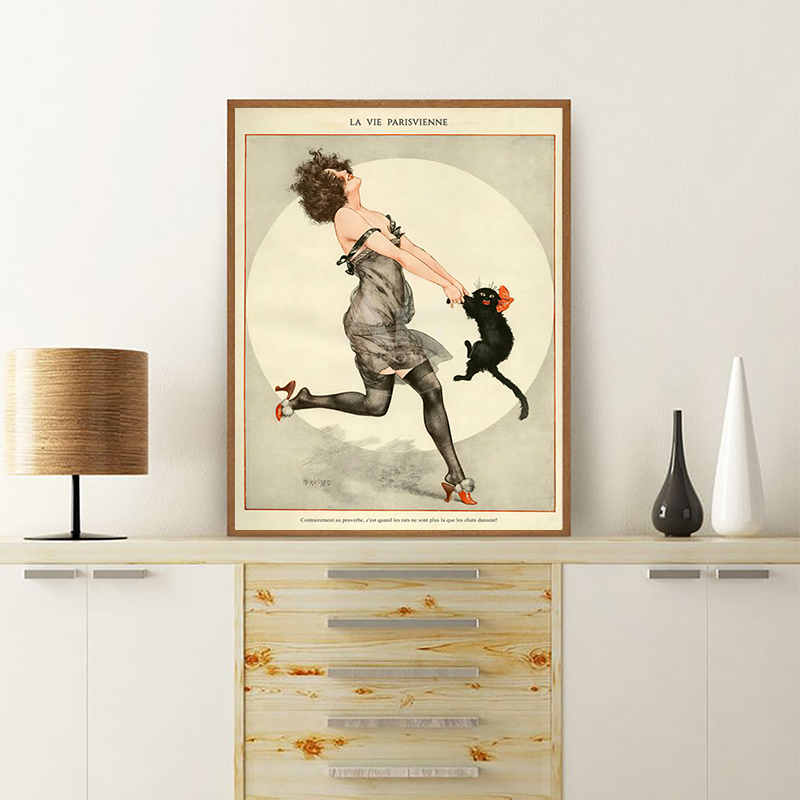 Woman and Black Cat Dancing Vi - Vintage Fashion Magazine Covers recension och pris